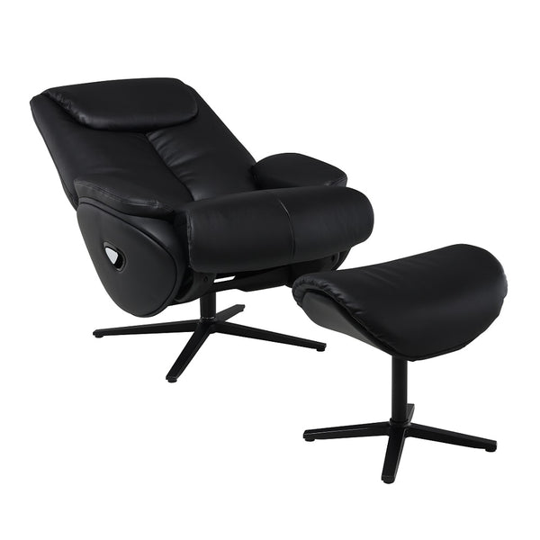 ACME Labonita Black Top Grain Leather & Black Accent Chair with Swivel & Ottoman Model AC02992
