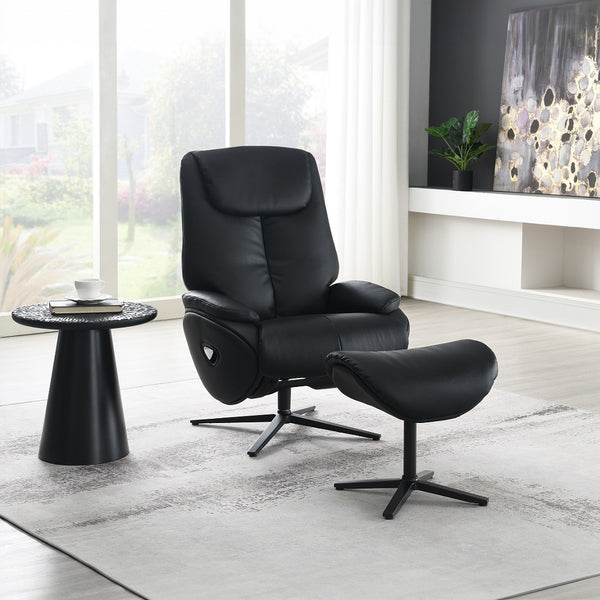 ACME Labonita Black Top Grain Leather & Black Accent Chair with Swivel & Ottoman Model AC02992