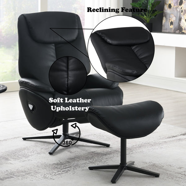 ACME Labonita Black Top Grain Leather & Black Accent Chair with Swivel & Ottoman Model AC02992