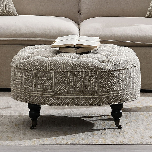 ACME Upendo Pattern Fabric Ottoman with Casters Model AC03000