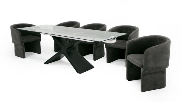 Modrest Adler Modern Black Glass Extendable 63" | 94 5" Dining Table Model VGYF-DT8941-BLK-DT