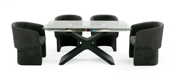 Modrest Adler Modern Black Glass Extendable 63" | 94 5" Dining Table Model VGYF-DT8941-BLK-DT