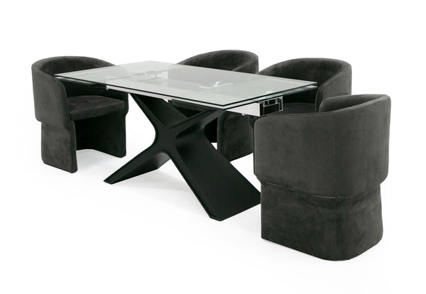Modrest Adler Modern Black Glass Extendable 63" | 94 5" Dining Table Model VGYF-DT8941-BLK-DT