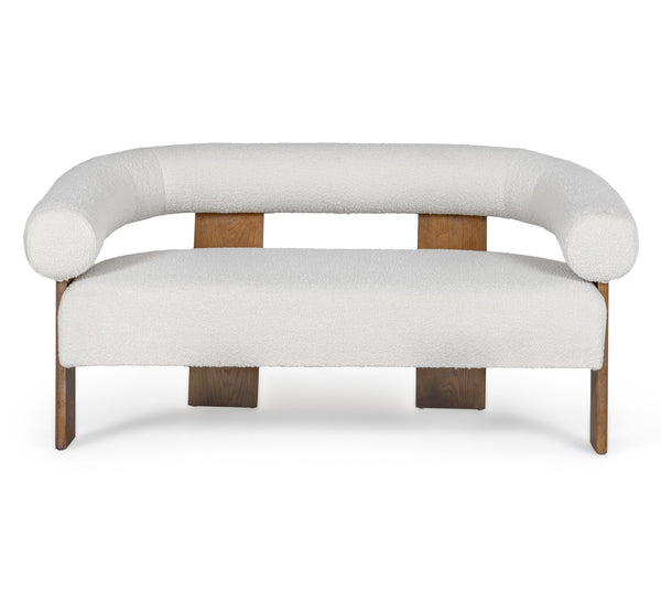 Aledo Modern Off-White Fabric + Oak Loveseat