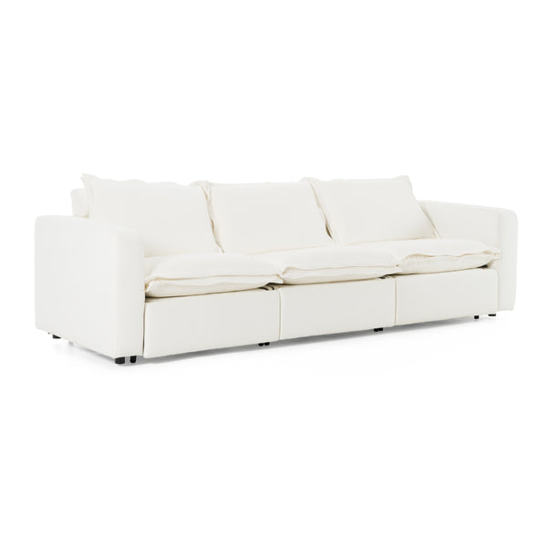 Almagre Modern White Fabric Sofa w/ 3 Electric Recliners