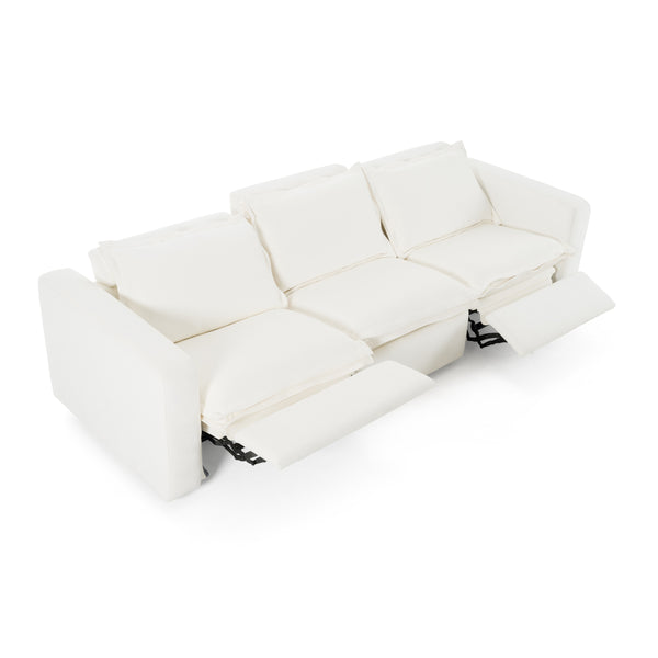 Almagre Modern White Fabric Sofa w/ 3 Electric Recliners
