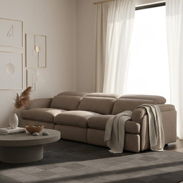 Ambler Modern Brown Fabric Sofa w/ 2 Power Recliners