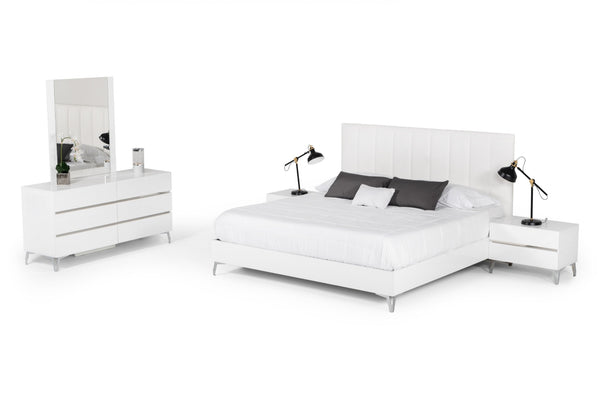 Nova Domus Angela Italian Modern White Eco Leather 4 Piece Bedroom Set Model VGACANGELA-4PC-SET