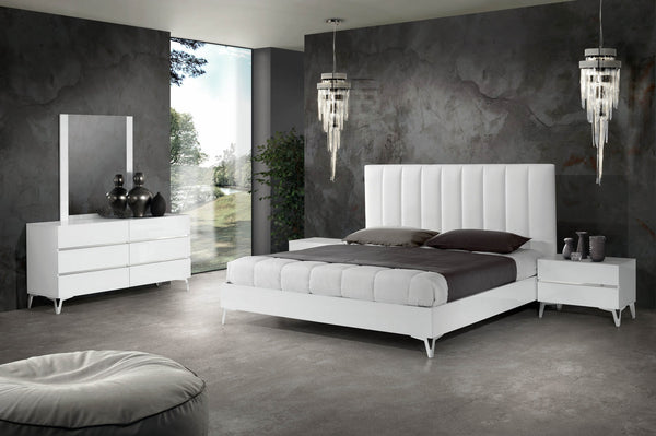 Nova Domus Angela Eastern King Italian Modern White Eco Leather Bed With Nightstands Model VGACANGELA-SET-NOWINGS-EK