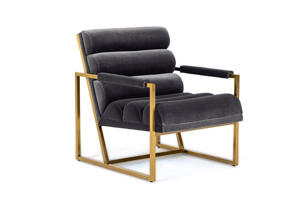 Modrest Anton Modern Grey Velvet & Brass Accent Chair Model VGMY-2749-GRY
