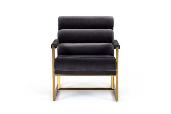 Modrest Anton Modern Grey Velvet & Brass Accent Chair Model VGMY-2749-GRY