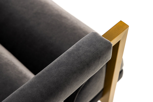 Modrest Anton Modern Grey Velvet & Brass Accent Chair Model VGMY-2749-GRY