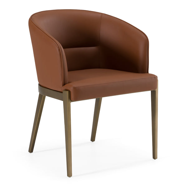Aragon Modern Brown Vegan Leather + Brass Dining Chair