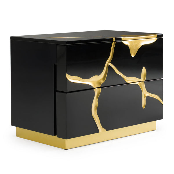 Modrest Aspen Modern Wide Black And Gold Nightstand Model VGVCN1801-BLKX-NS-W