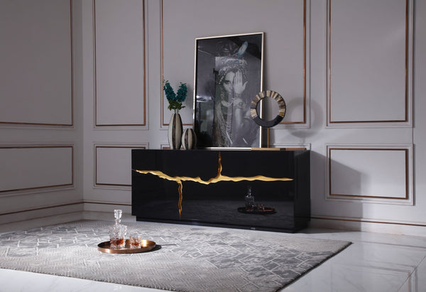 Aspen Modern High Gloss Black & Gold Buffet