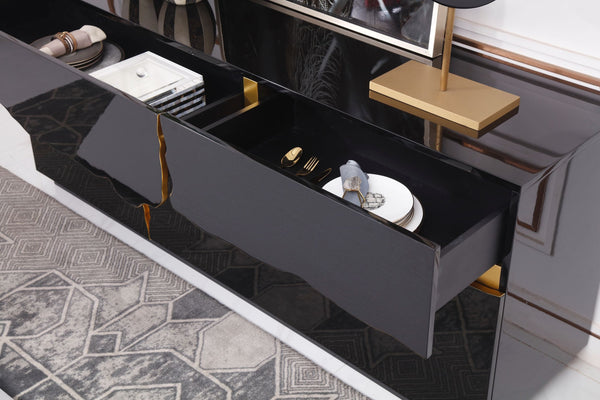 Aspen Modern High Gloss Black & Gold Buffet