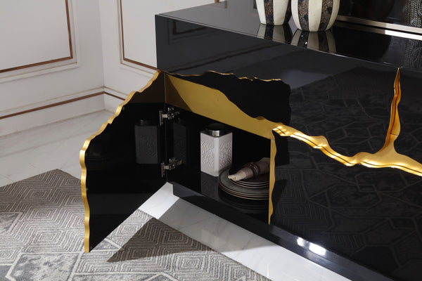Aspen Modern High Gloss Black & Gold Buffet