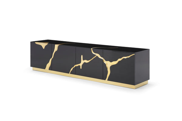 Modrest Aspen Modern Black & Gold Tv Stand Model VGVCTV1801-BLK-TV
