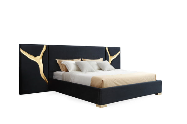 Modrest Aspen Eastern King Modern Black & Gold Bed With Nightstands Model VGVCBD1801-BLK-BED-2NS-SET-EK