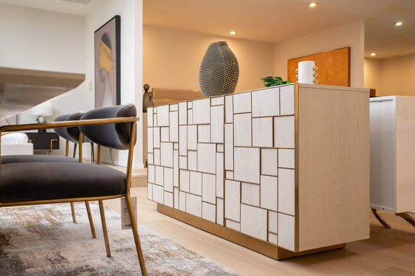 Modrest Auer Mid Century Modern Cream Ash & Gold Buffet Model VGGMW-1603A-CRM