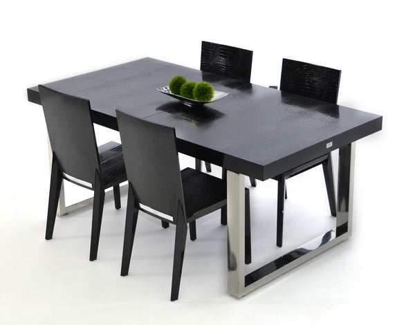 A&X Skyline Modern Black Crocodile Lacquer Extendable Dining Table Model VGUNAC803-255-B