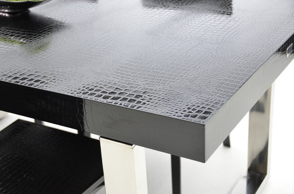 A&X Skyline Modern Black Crocodile Lacquer Extendable Dining Table Model VGUNAC803-255-B