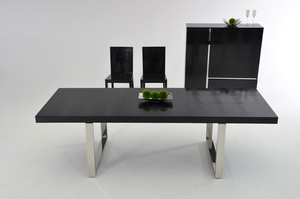 A&X Skyline Modern Black Crocodile Lacquer Extendable Dining Table Model VGUNAC803-255-B