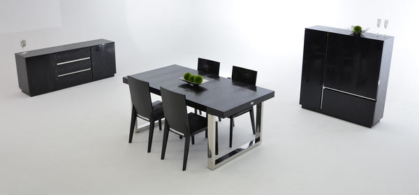 A&X Skyline Modern Black Crocodile Lacquer Extendable Dining Table Model VGUNAC803-255-B