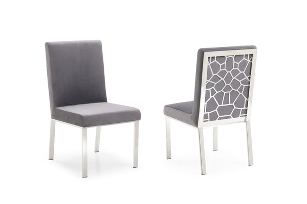 Modrest Reba Modern Grey Velvet & Stainless Steel Dining Chair (Set Of 2) Model VGVCB0258-GRYSTL