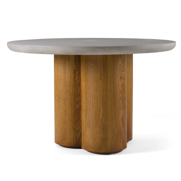 Bateman Modern Faux Concrete + Walnut Round Dining Table