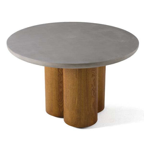 Bateman Modern Faux Concrete + Walnut Round Dining Table