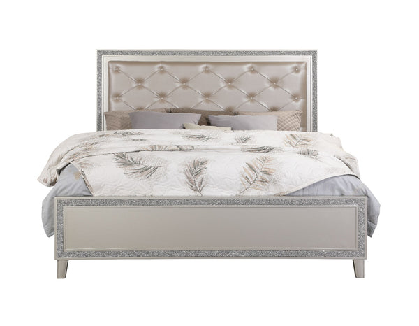 ACME Sliverfluff Synthetic Leather & Champagne Eastern King Bed with LED Model BD00238EK