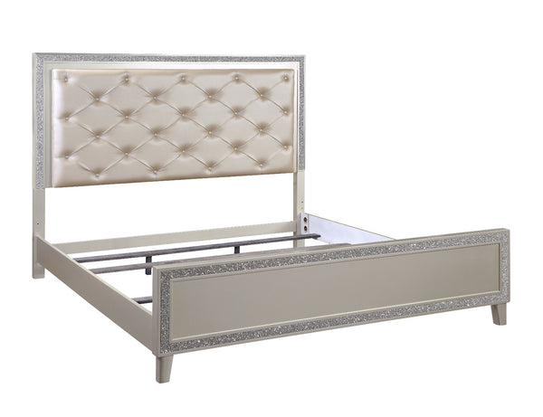 ACME Sliverfluff Synthetic Leather & Champagne Eastern King Bed with LED Model BD00238EK