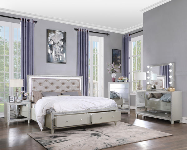 ACME Sliverfluff Mirrored & Champagne Nightstand Model BD00243