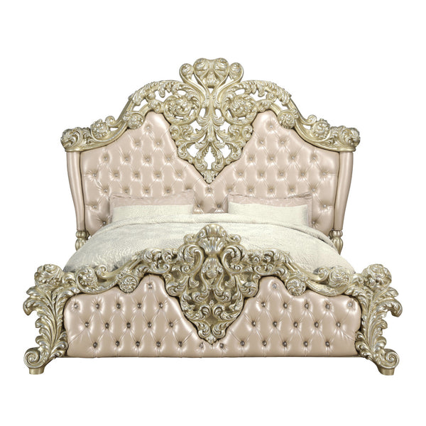 ACME Vatican Synthetic Leather Light Gold & Champagne Silver Eastern King Bed Model BD00461EK