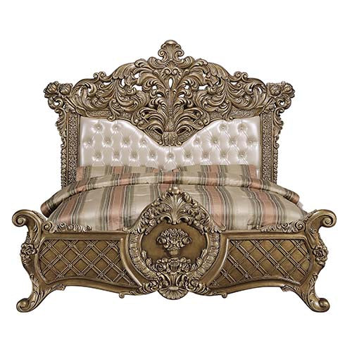 ACME Constantine Synthetic Leather Light Gold Brown & Gold Eastern King Bed Model BD00471EK