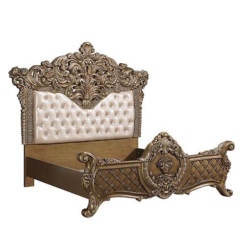 ACME Constantine Synthetic Leather Light Gold Brown & Gold Eastern King Bed Model BD00471EK