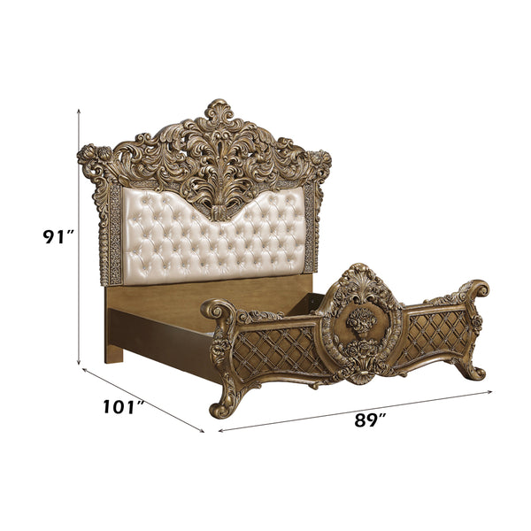 ACME Constantine Synthetic Leather Light Gold Brown & Gold Eastern King Bed Model BD00471EK