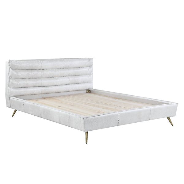 ACME Doris Vintage White Top Grain Leather Eastern King Bed Model BD00564EK