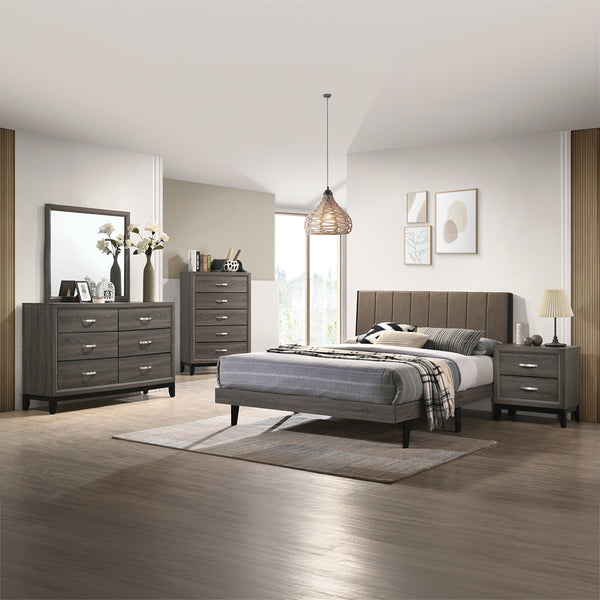 ACME Valdemar Brown Fabric & Weathered Gray Queen Bed Model BD00571Q