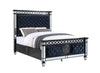 ACME Varian II Mirrored Dark Navy Velvet & Black & Silver Eastern King Bed Model BD00583EK
