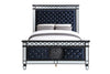 ACME Varian II Mirrored Dark Navy Velvet & Black & Silver Eastern King Bed Model BD00583EK