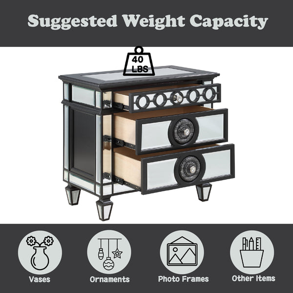 ACME Varian II Mirrored Black & Silver Nightstand Model BD00585