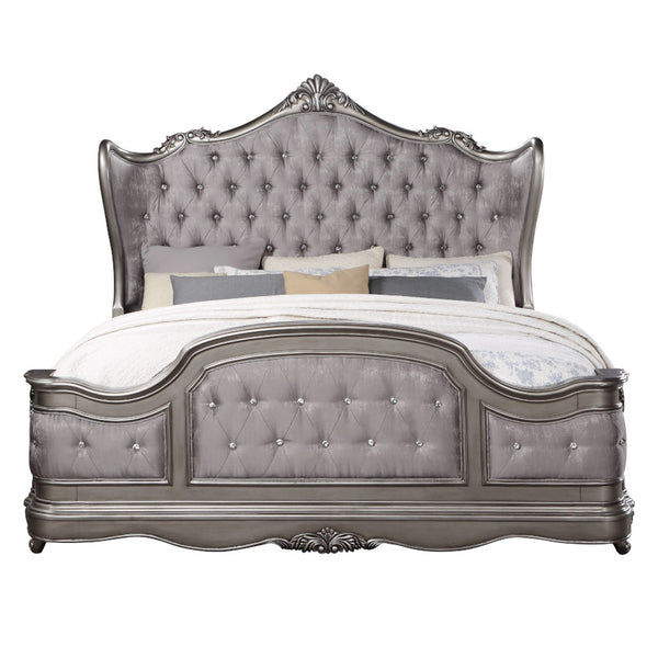 ACME Ariadne Velvet & Antique Platinum California King Bed Model BD00601CK