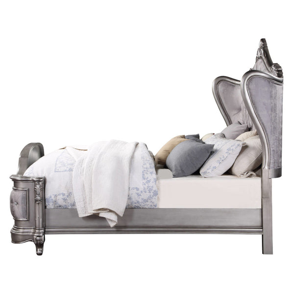 ACME Ariadne Velvet & Antique Platinum Eastern King Bed Model BD00602EK