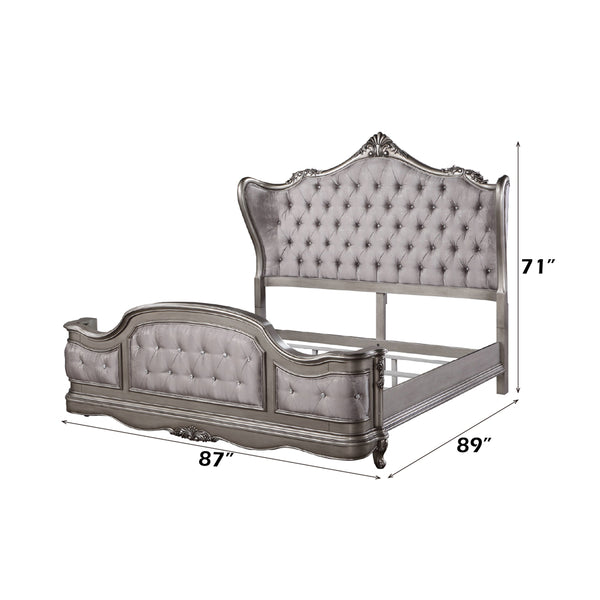 ACME Ariadne Velvet & Antique Platinum Eastern King Bed Model BD00602EK