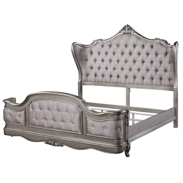 ACME Ariadne Velvet & Antique Platinum Queen Bed Model BD00603Q
