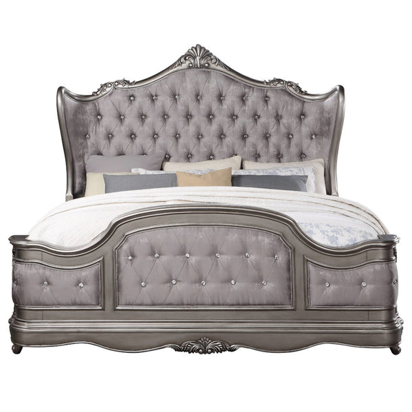ACME Ariadne Velvet & Antique Platinum Queen Bed Model BD00603Q