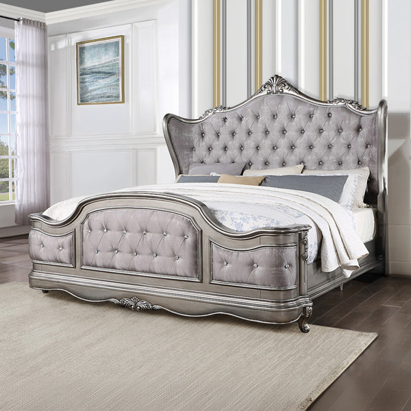 ACME Ariadne Velvet & Antique Platinum Queen Bed Model BD00603Q