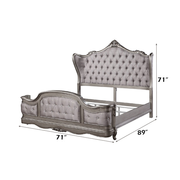 ACME Ariadne Velvet & Antique Platinum Queen Bed Model BD00603Q